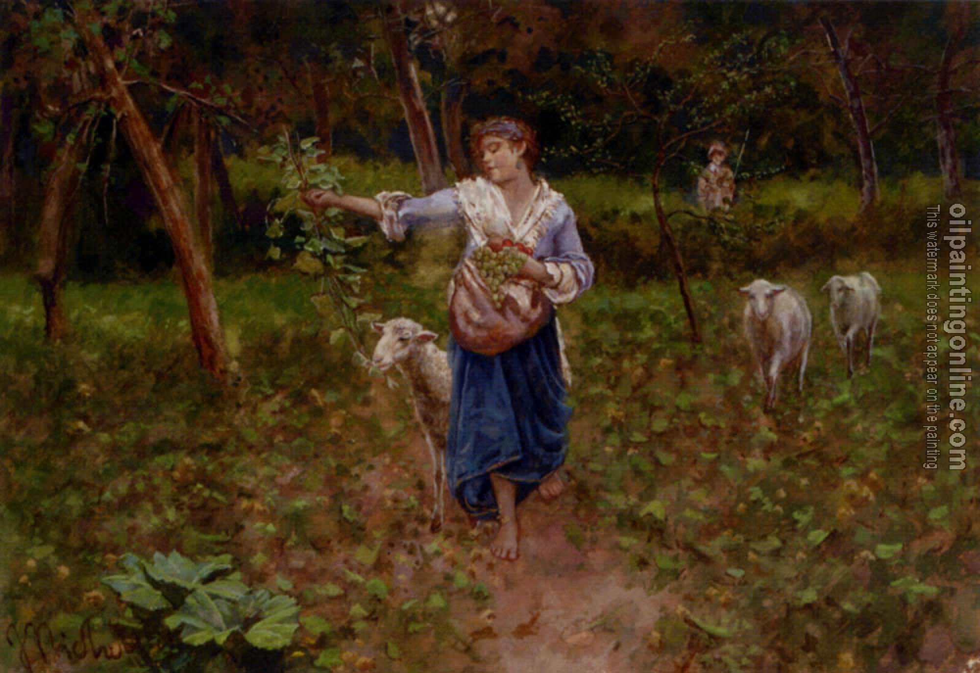 Francesco Paolo Michetti - A Shepherdess In A Pastoral Landscape